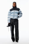 Alexander Wang light distressed blue/black trompe-l’oeil denim puffer jacket