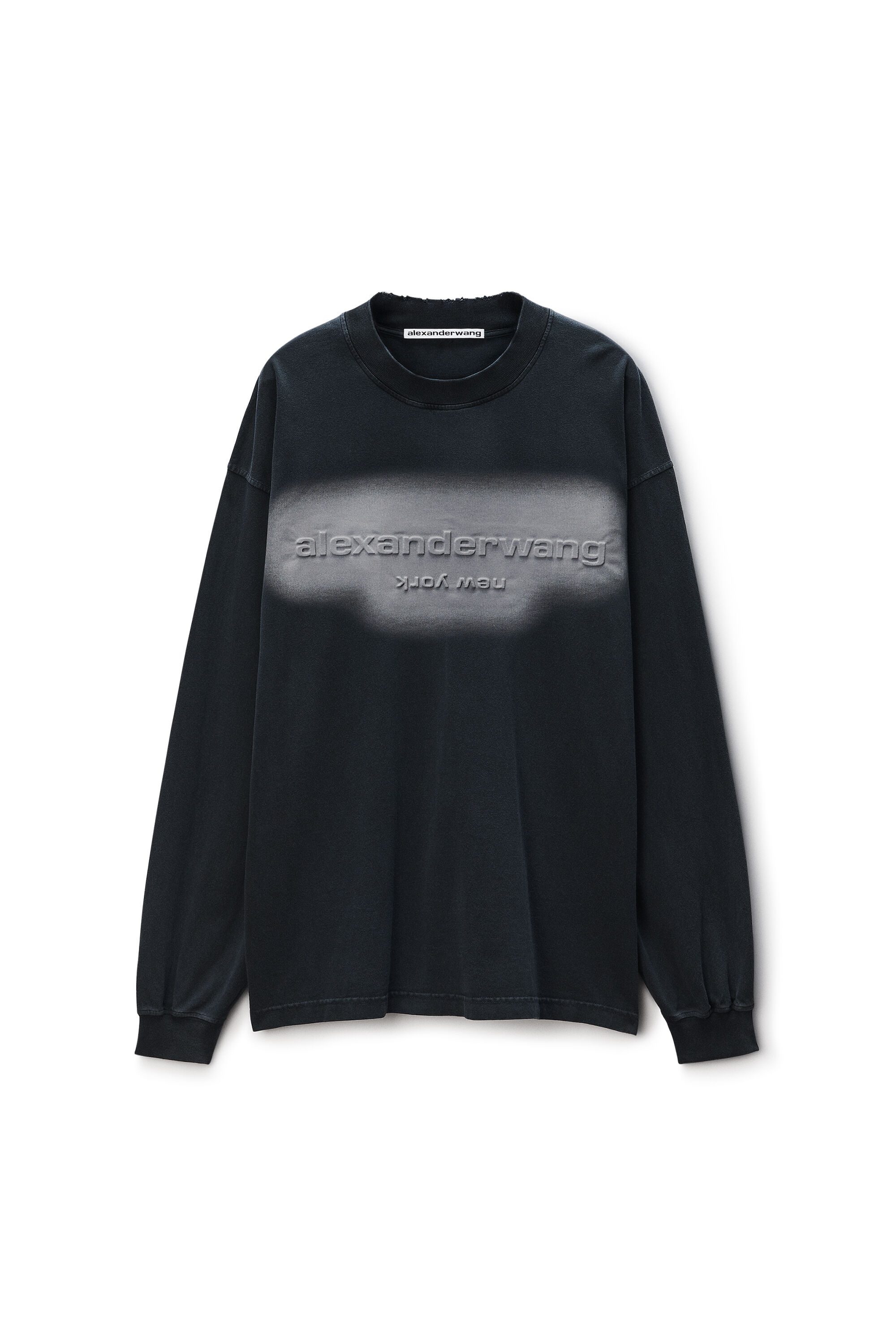 Unisex Long Sleeve Logo Tee in Jersey Oversized in WASHED BLACK