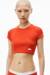 Alexander Wang fiery red 罗纹平纹针织布短款短袖 t 恤