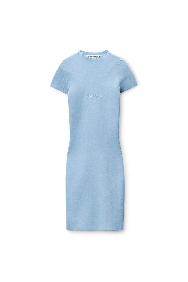 alexander wang dress blue Boxy Denim Shirtdress in VINTAGE MARBLED BLUE