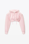 alexander wang cropped zip up hoodie in velour light pink