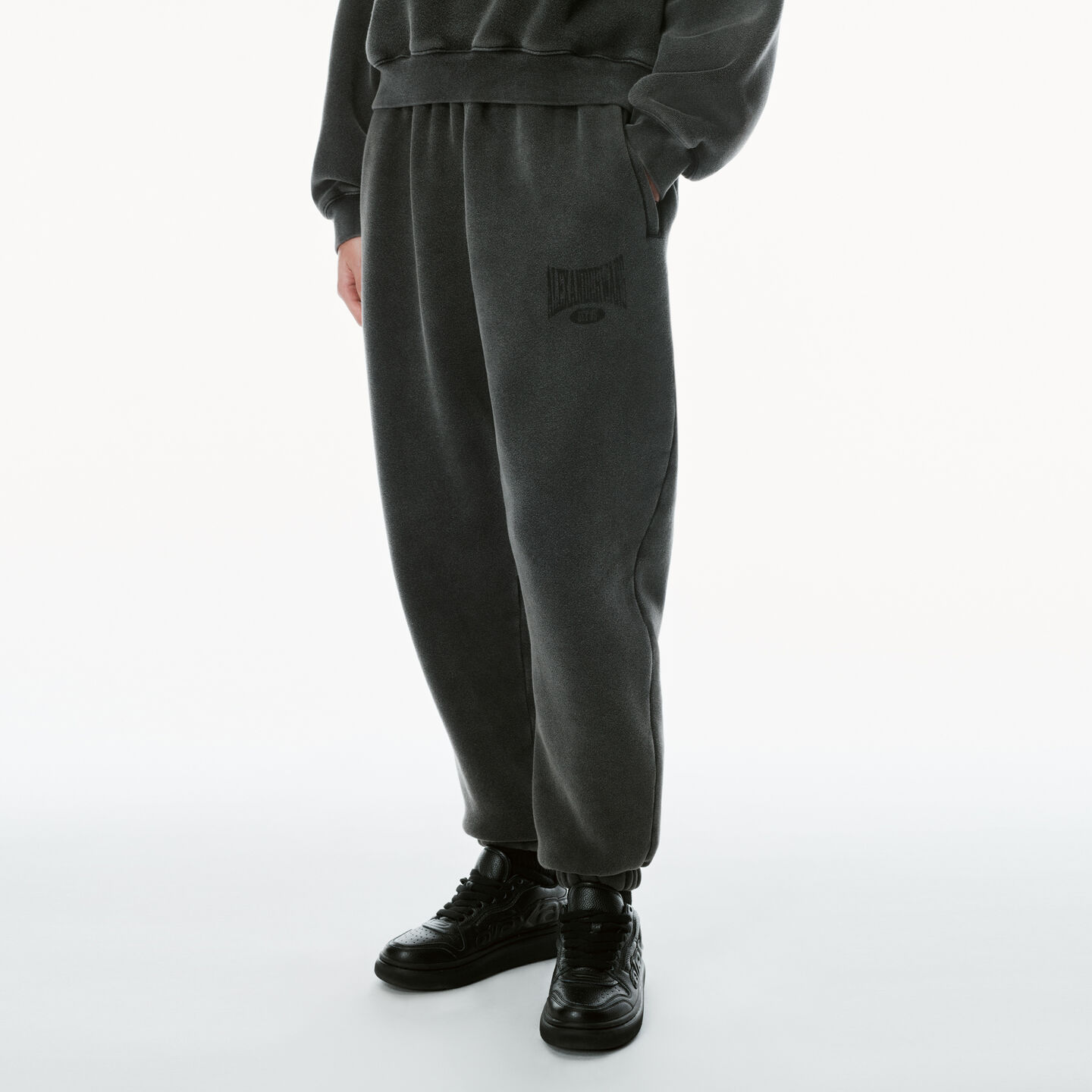 Alexander Wang Logo Cotton Terry Sweatpants In Faded Black