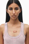 Alexander Wang washed pink lace 徽标装饰罗纹针织背心式迷你连衣裙