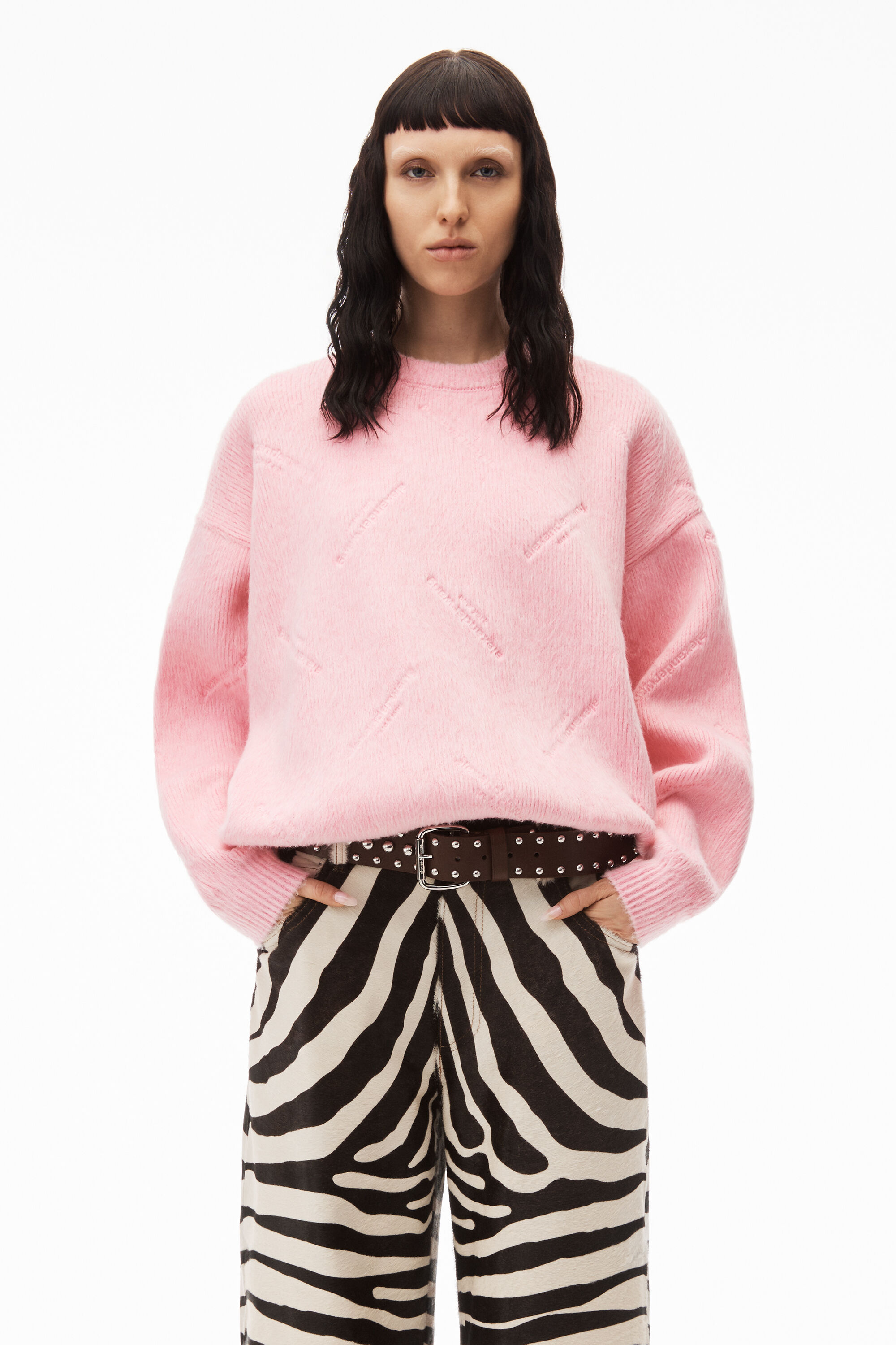 alexanderwang brushed crewneck with debossed logo PRISM PINK