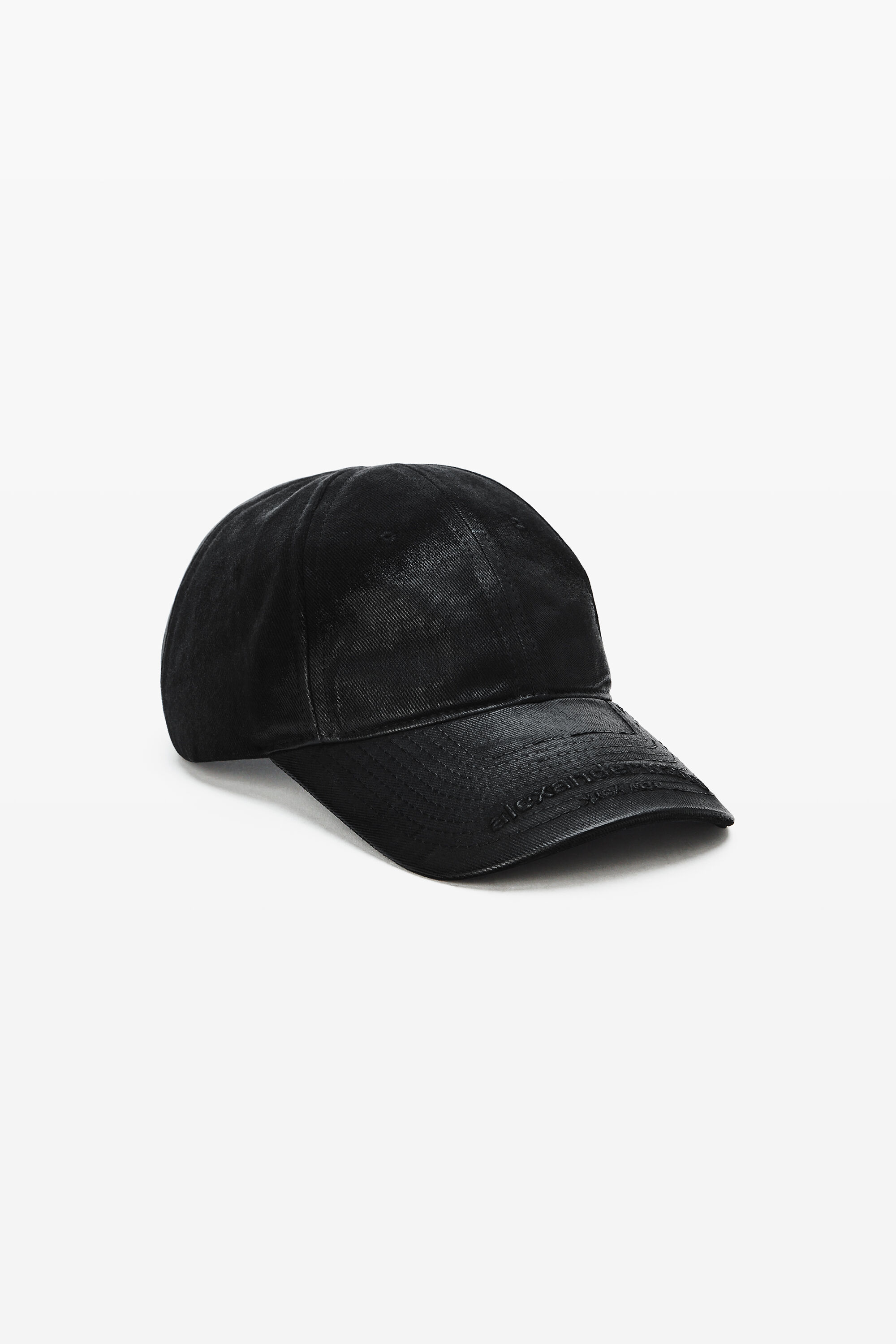 Unisex Logo Embroidered Cap in Coated Cotton in BLACK | alexanderwang®