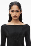 Alexander Wang black clear bead hotfix boatneck minidress in long sleeve