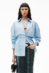 alexander wang tie-waist button down shirt in cotton oxford