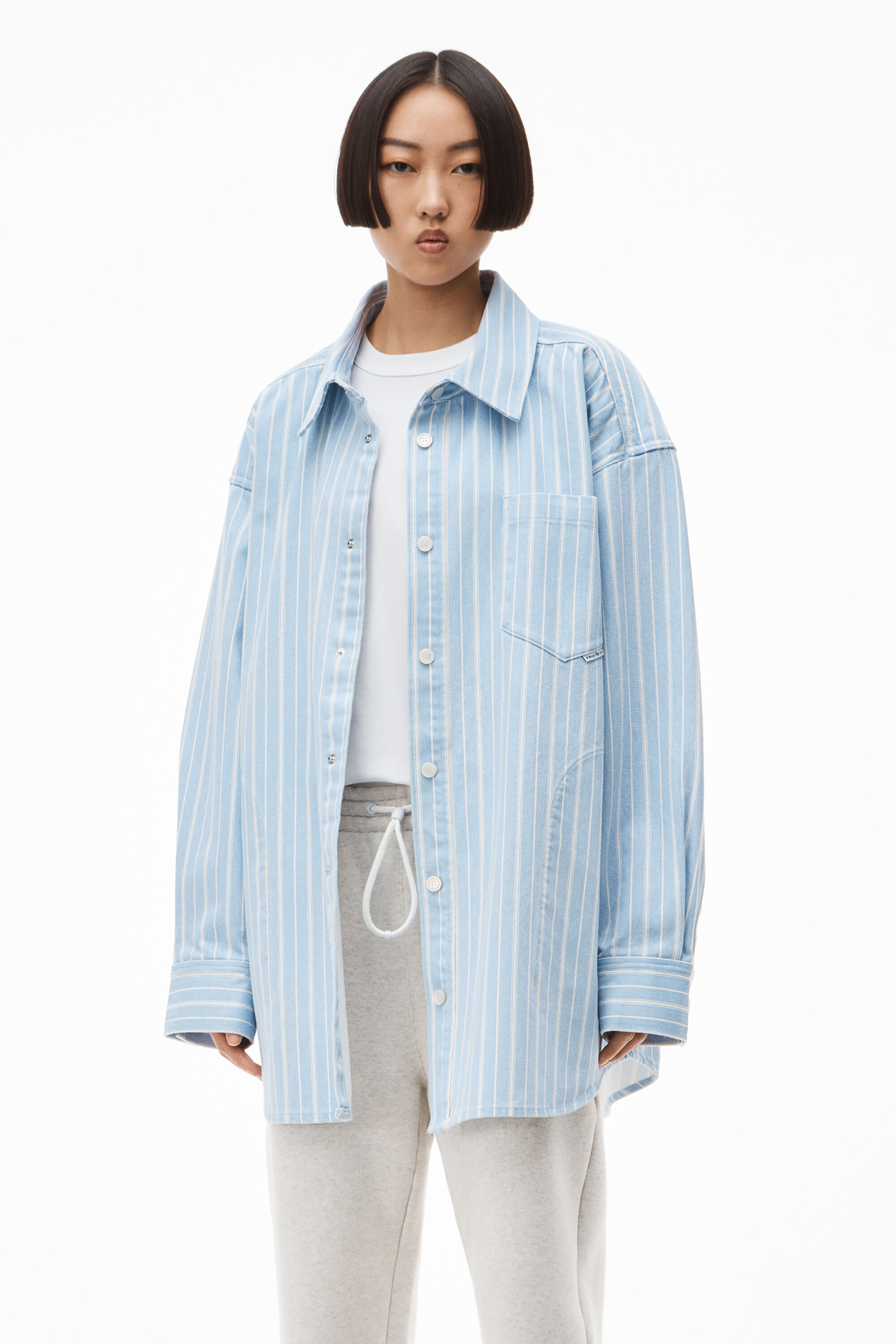Womens Clothing Jackets Jean and denim jackets Alexander Wang Shirt Jacket In Striped Denim in Blue 
