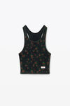 Alexander Wang washed black multi 花卉图案罗纹棉质工字背心