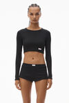 Alexander Wang black crystal hotfix cropped long sleeve tee