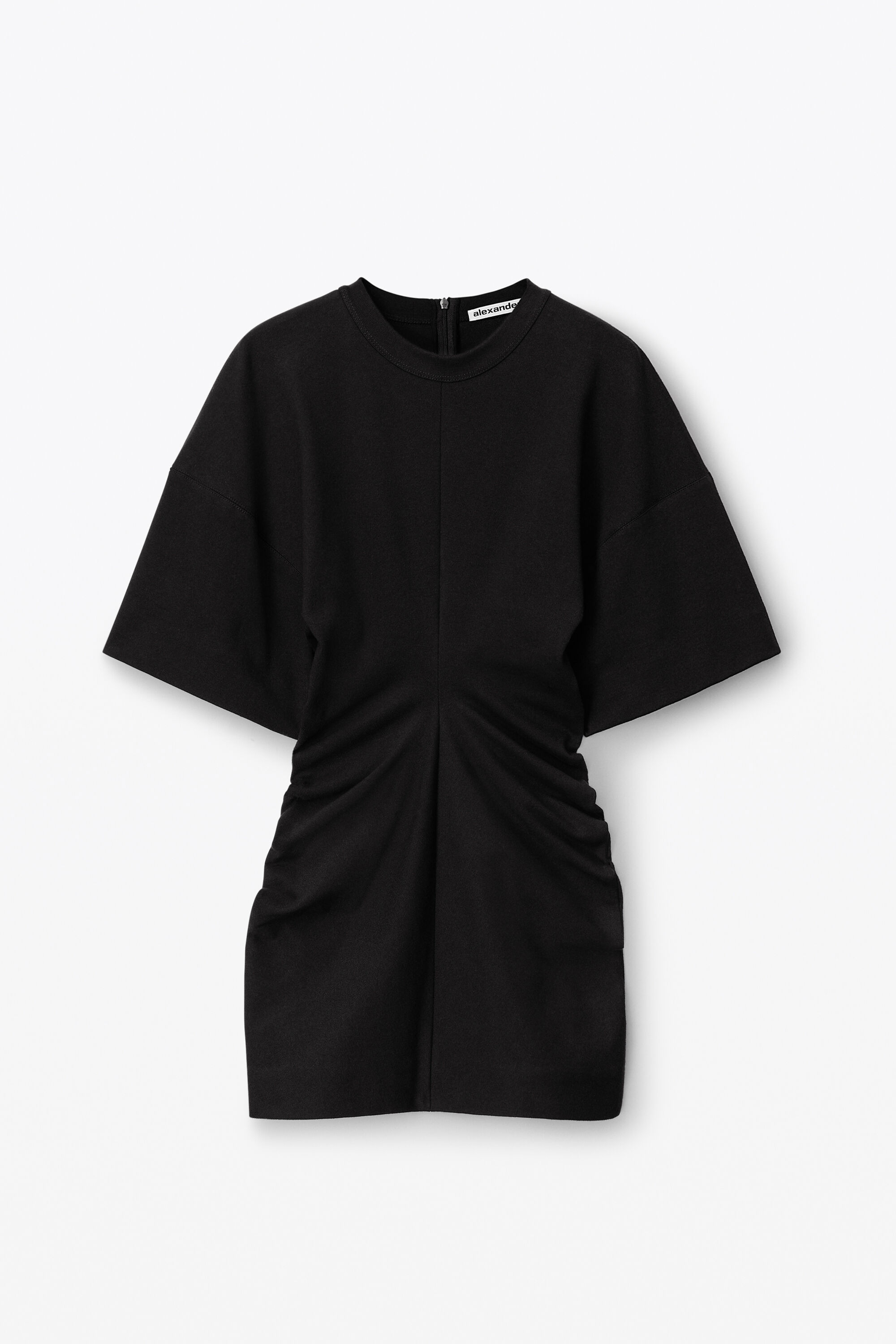 crewneck ribbed jersey mini dress with draped detail