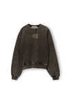 alexander wang puff logo sweatshirt in glitter terry army green