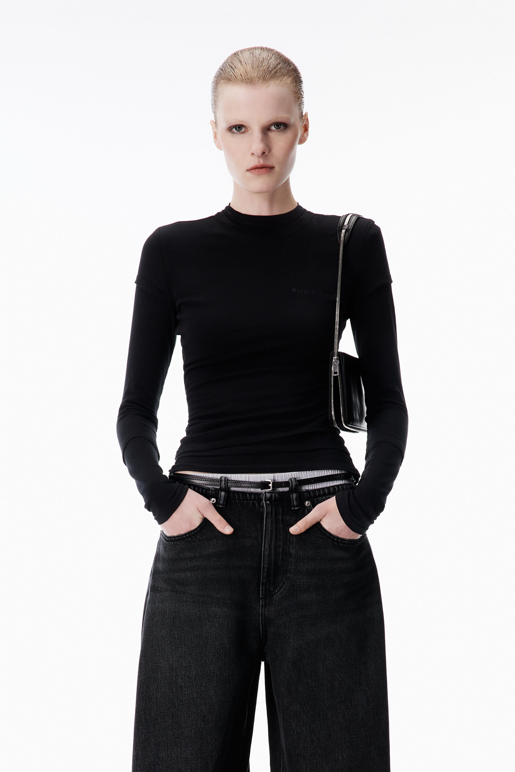 Layered Long Sleeve Tee in BLACK | alexanderwang®