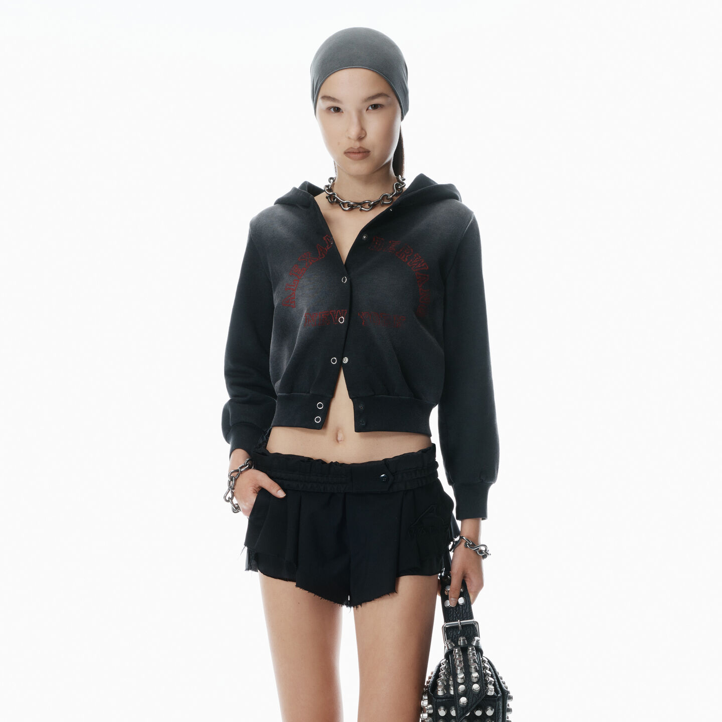 Alexander Wang Shrunken Cotton Terry Cardigan In Sunfade Black