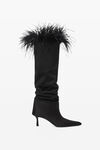 alexander wang viola 65 feather slouch boot in satin black