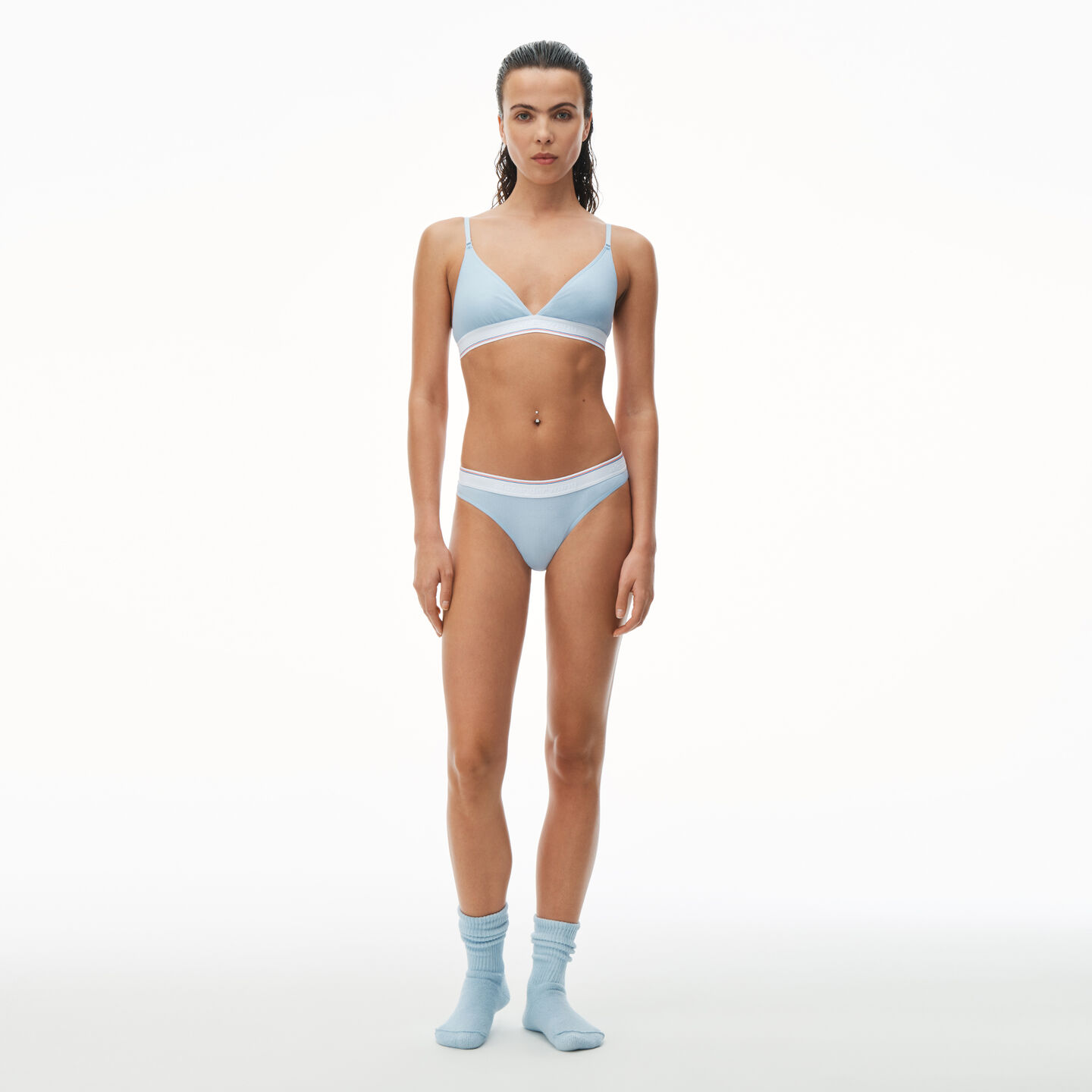 Alexander Wang Thong In Ribbed Jersey In Blue Pearl