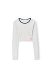 alexander wang lettuce hem crewneck in micro rib jersey light heather grey