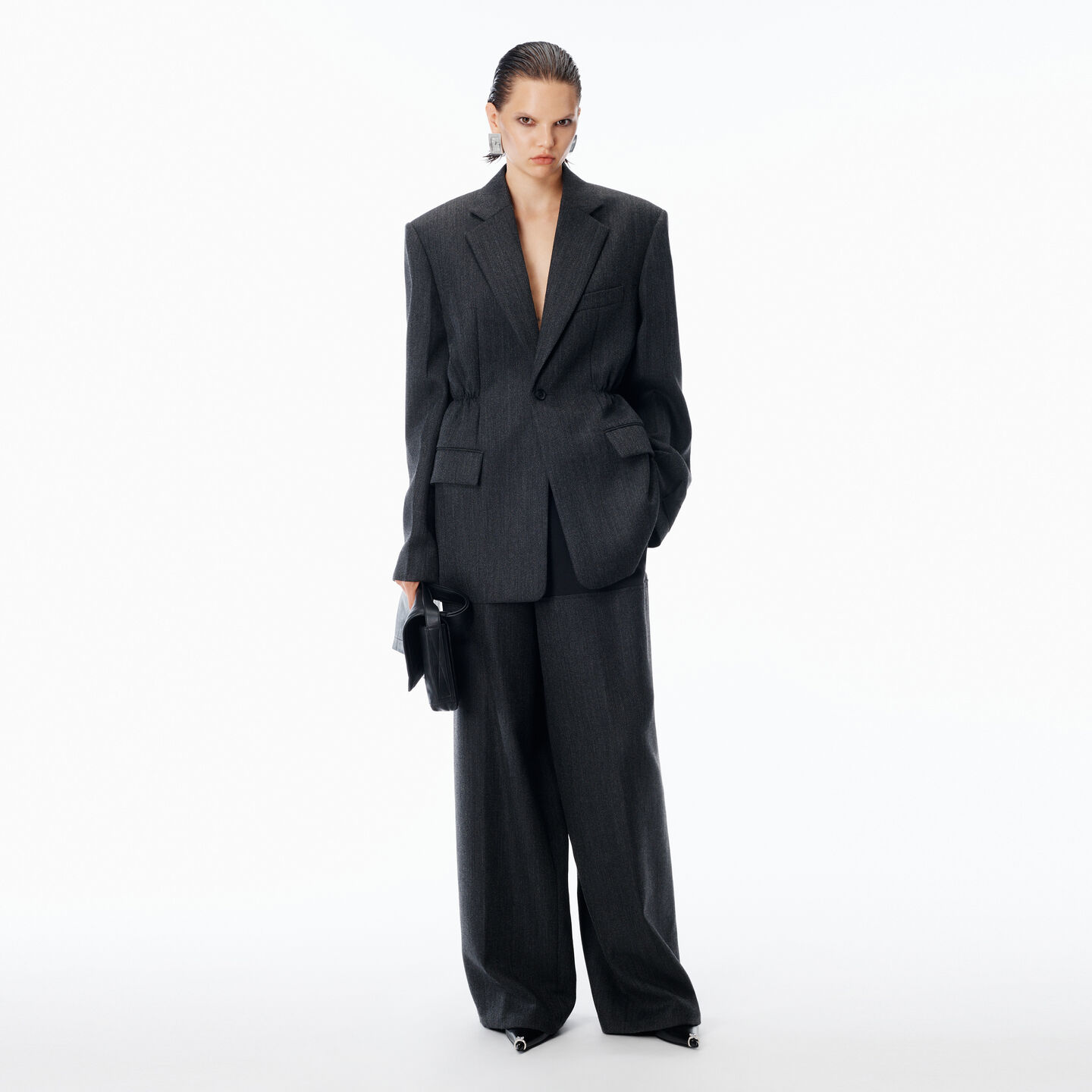 Alexander Wang Oversized Blazer In Wool Twill In Black