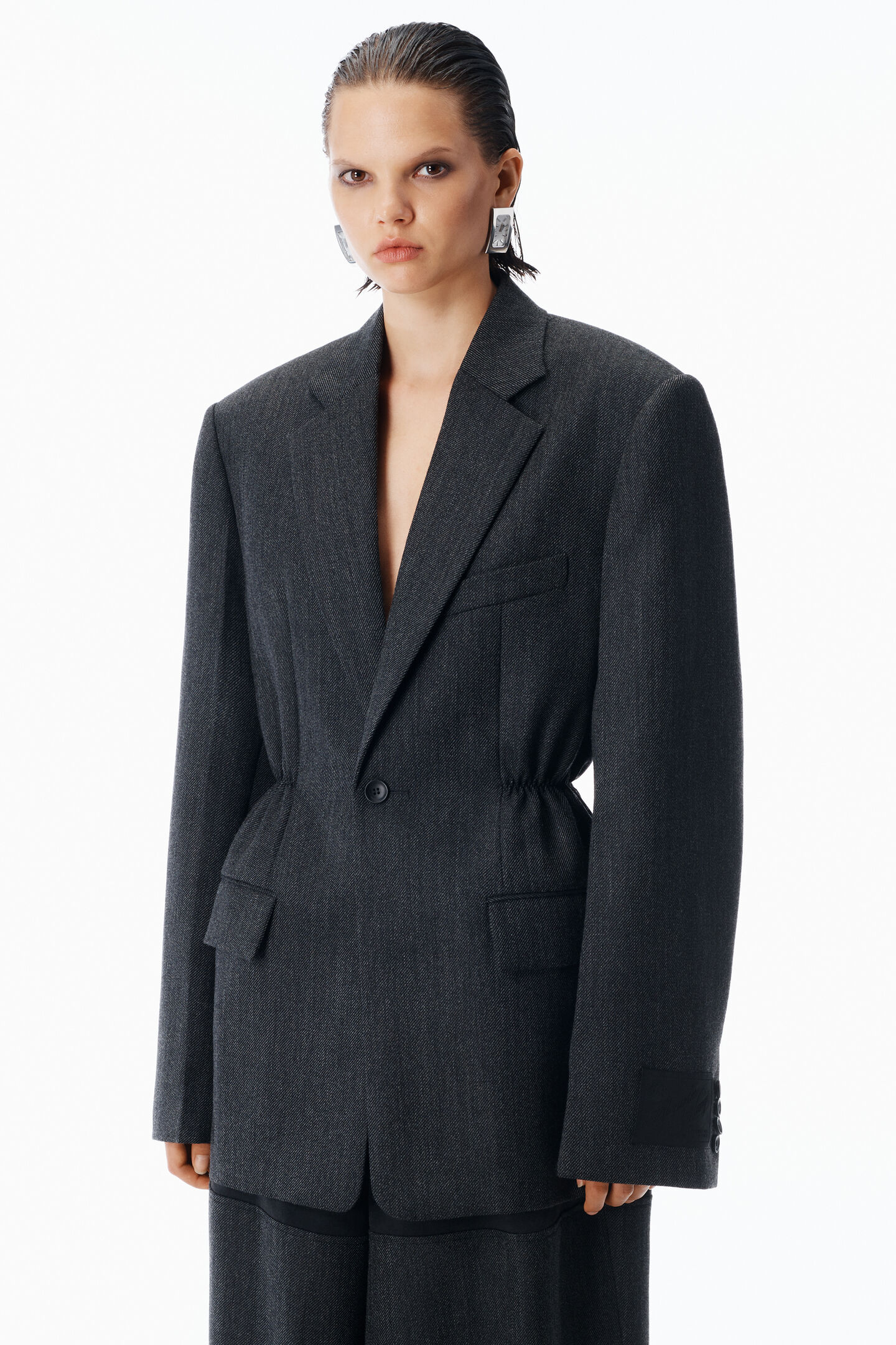 Alexander Wang Oversized Blazer In Wool Twill In Black