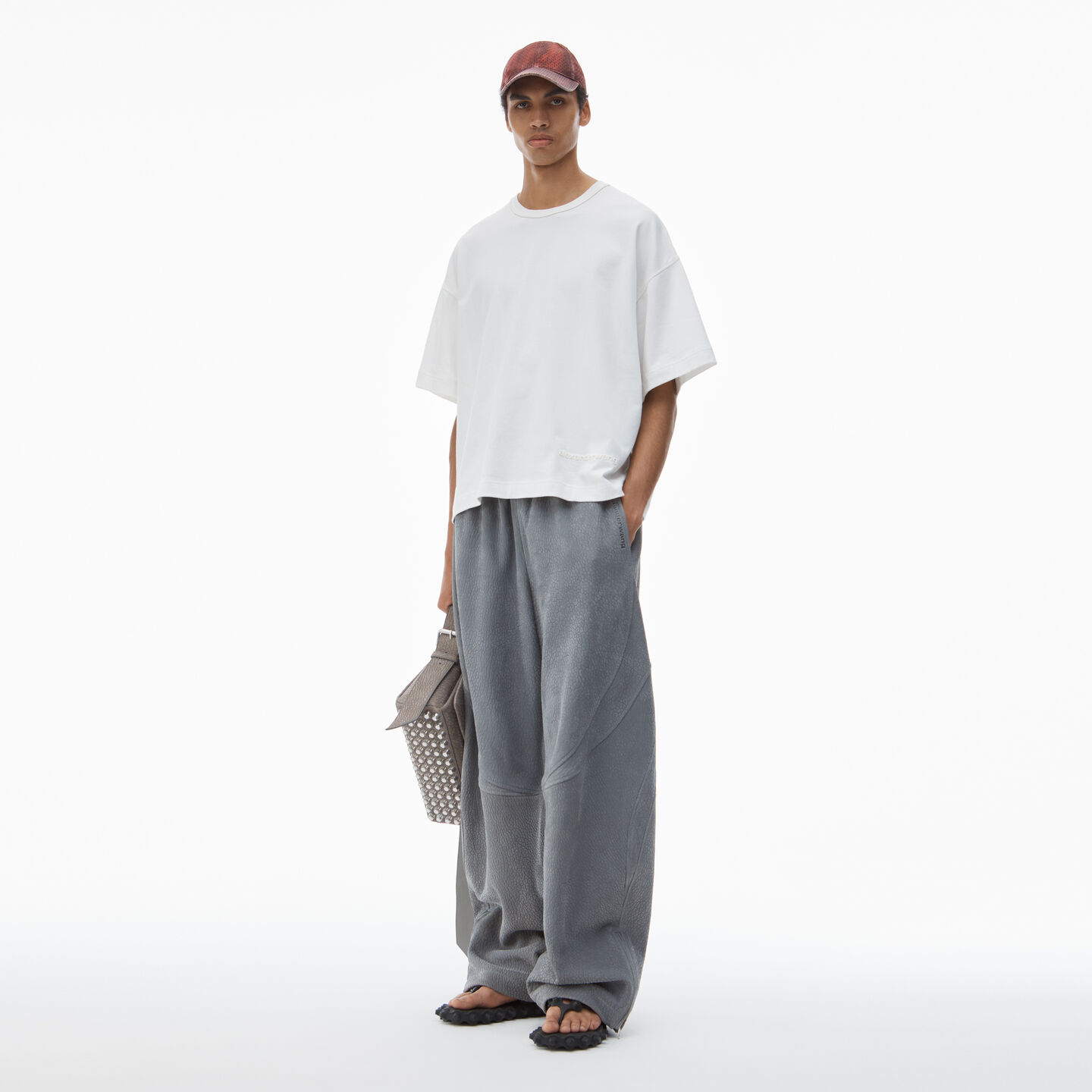 Alexander Wang Track Pant In Primal Lambskin Leather In Sidewalk