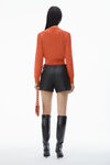 Alexander Wang fiery red cardigan à col rond orné de perles transparentes thermocollées
