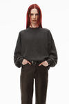 Alexander Wang charcoal melange crystal hotfix crewneck pullover in wool-cashmere