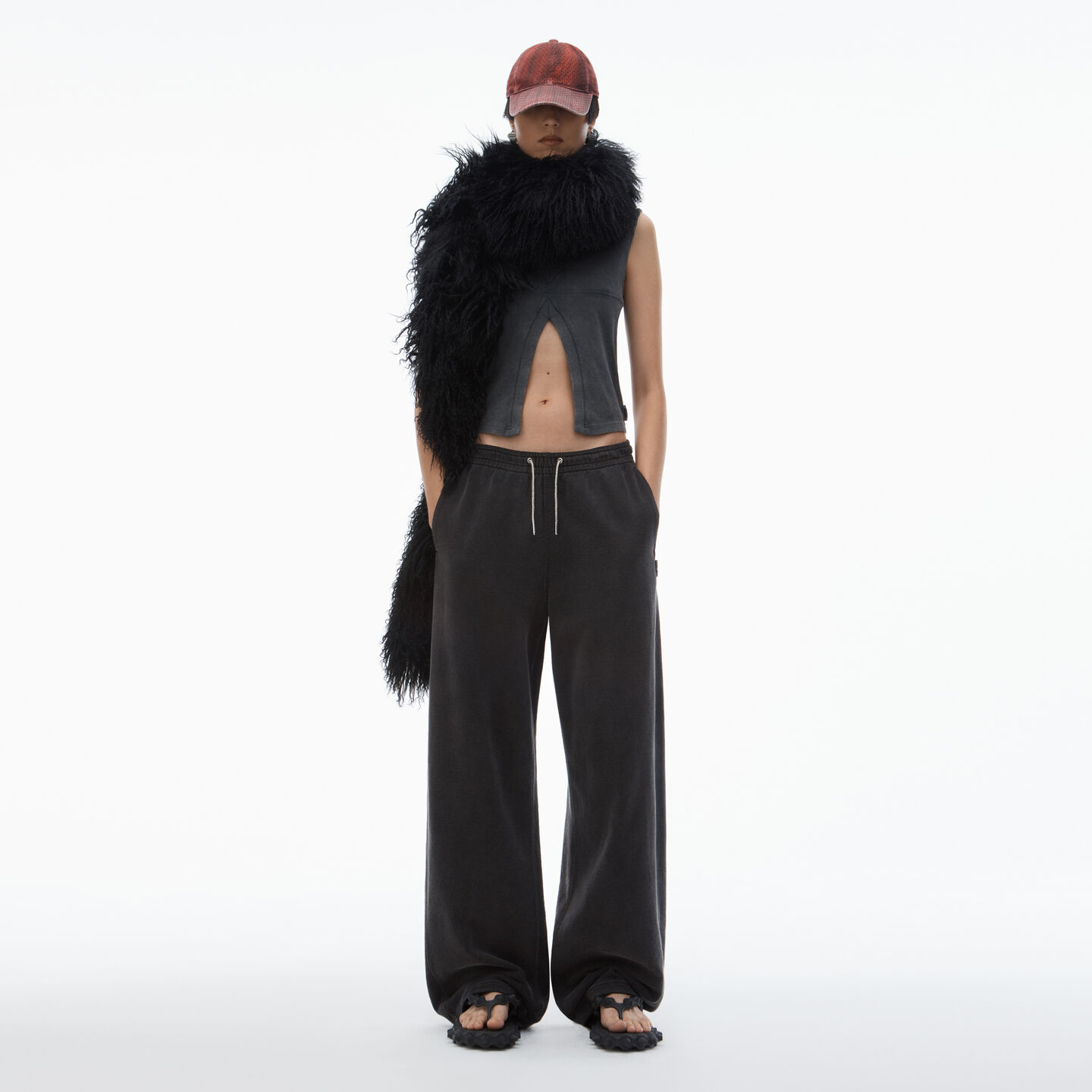 Alexander Wang Sweatpant In Cotton Terry With Crystal Hotfix Drawcord In Washed Caviar