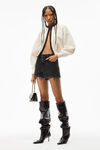 alexander wang ruched leather trim cardigan in wool ivory