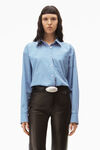 alexander wang apple boyfriend shirt in compact cotton blue/pink