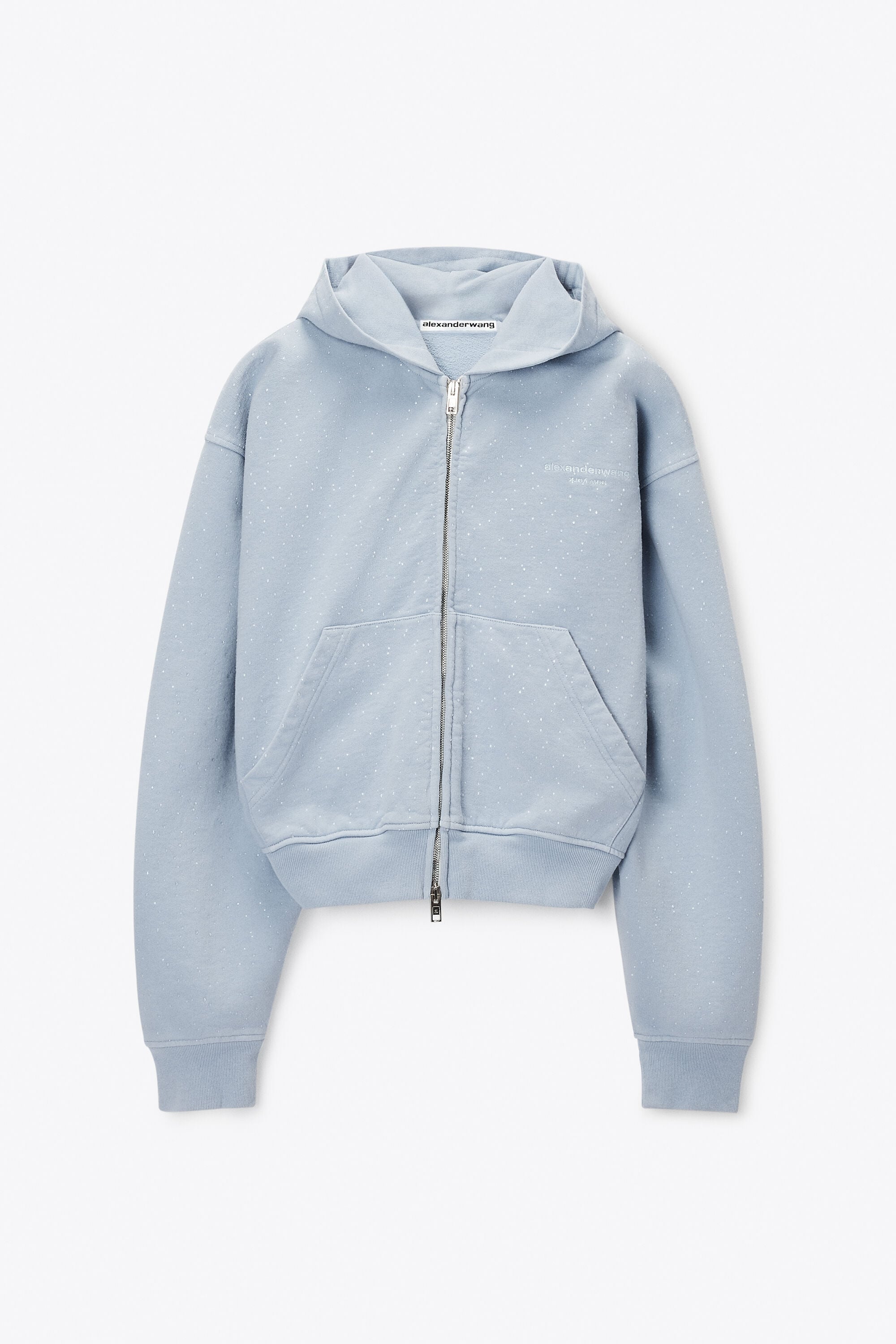 crystal embellished zip up hoodie in WASHED SKY | alexanderwang®