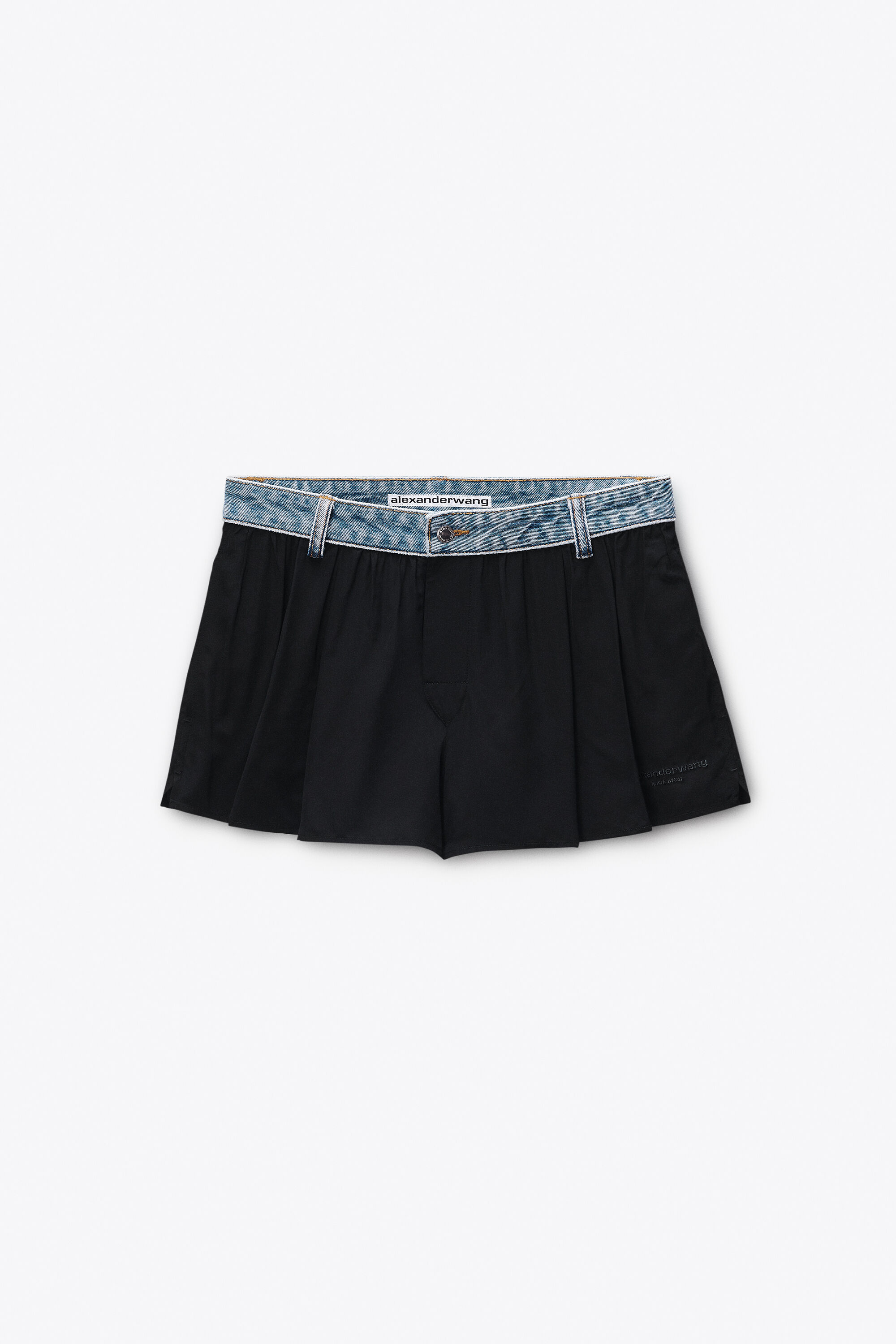 DENIM WAISTBAND MID-RISE SHORT in BLACK | alexanderwang®