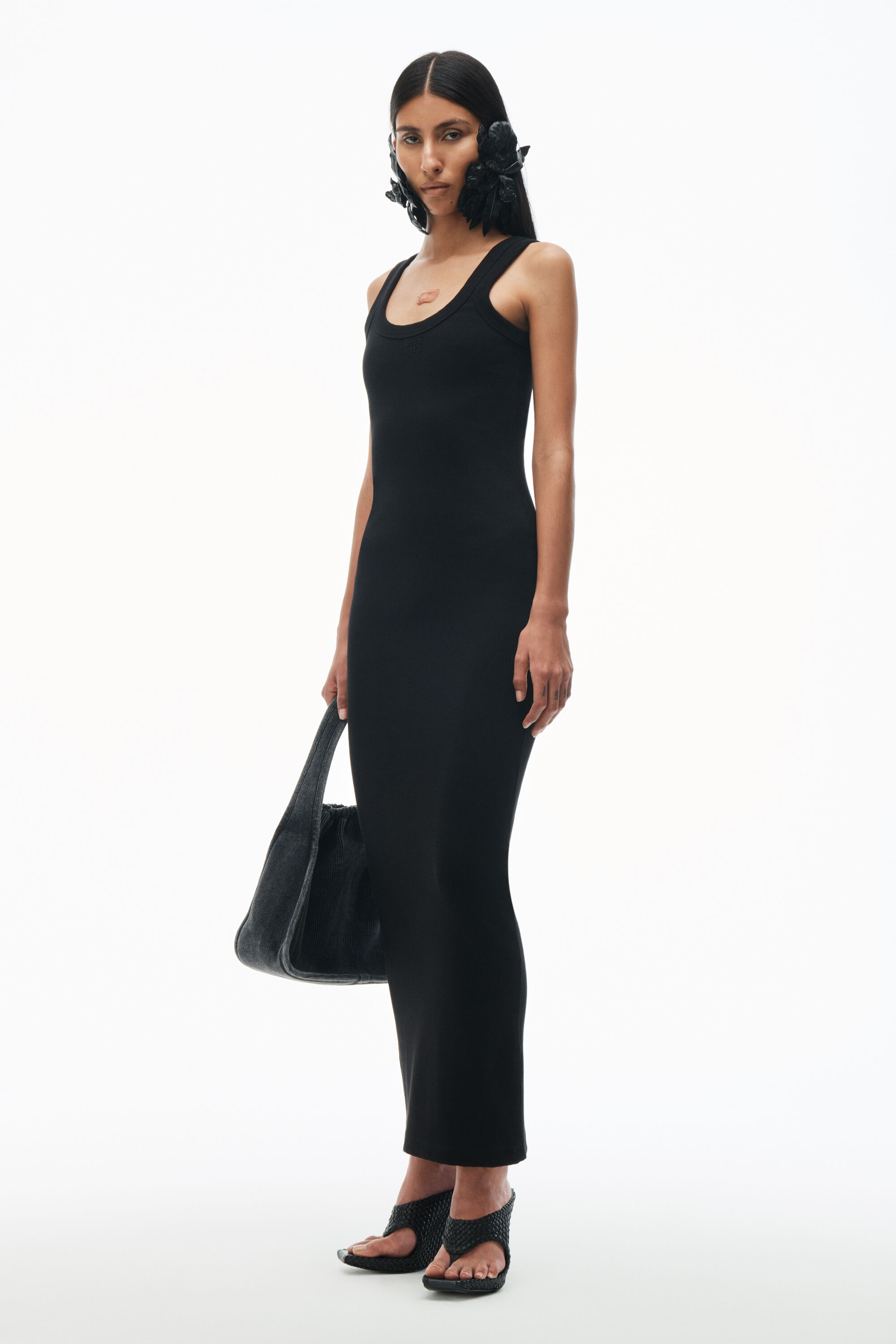 Logo Rib Knit Tank Maxi Dress in BLACK pull over style alexanderwang
