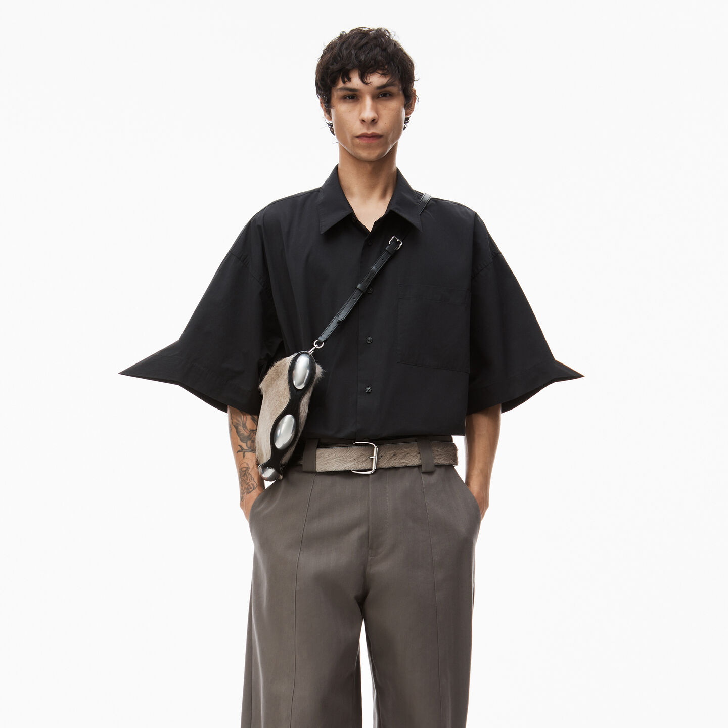 Alexander Wang Short Sleeve Shirt In Technical Cotton In Black