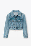 Kurze Truckerjacke aus Denim mit transparentem Hotfix