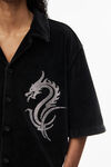 camicia in velour con drago termoapplicato