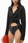 alexander wang draped button up shirt in silk charmeuse black