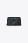 Alexander Wang black 黑色做旧机车皮革迷你裤裙
