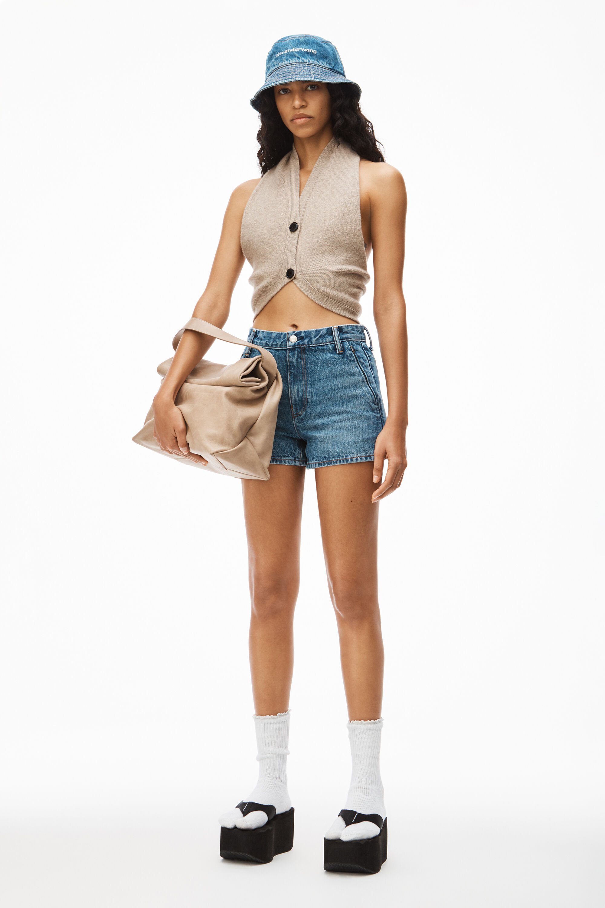 INVISIBLE ZIP SHORT IN DENIM VINTAGE 