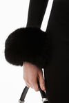 alexander wang faux fur cuff cardigan in compact nylon black