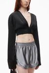 Alexander Wang black cropped v-neck blouse in satin jersey