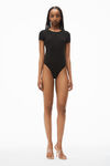 Alexander Wang black short-sleeve bodysuit in rib-knit jersey