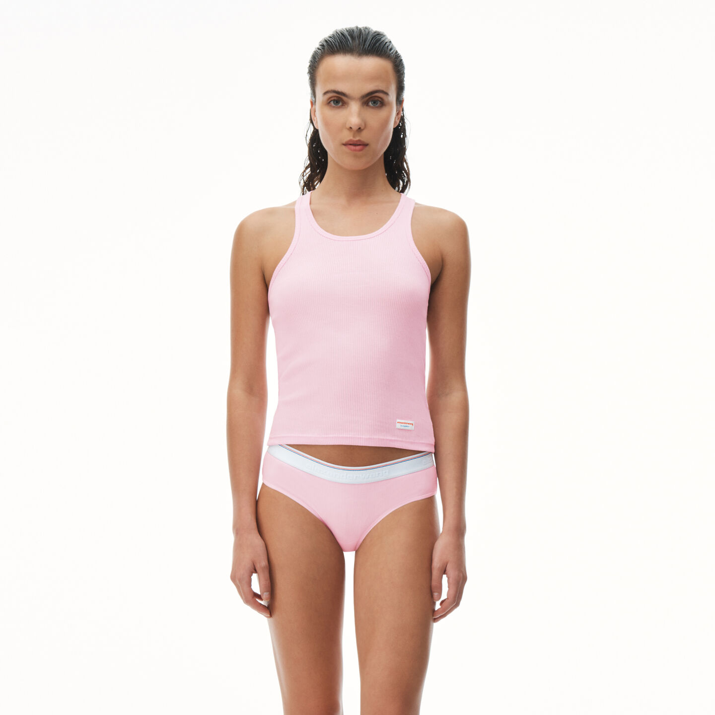 Shop Alexander Wang Racerback Tank In Ribbed Cotton Jersey In Light Pink
