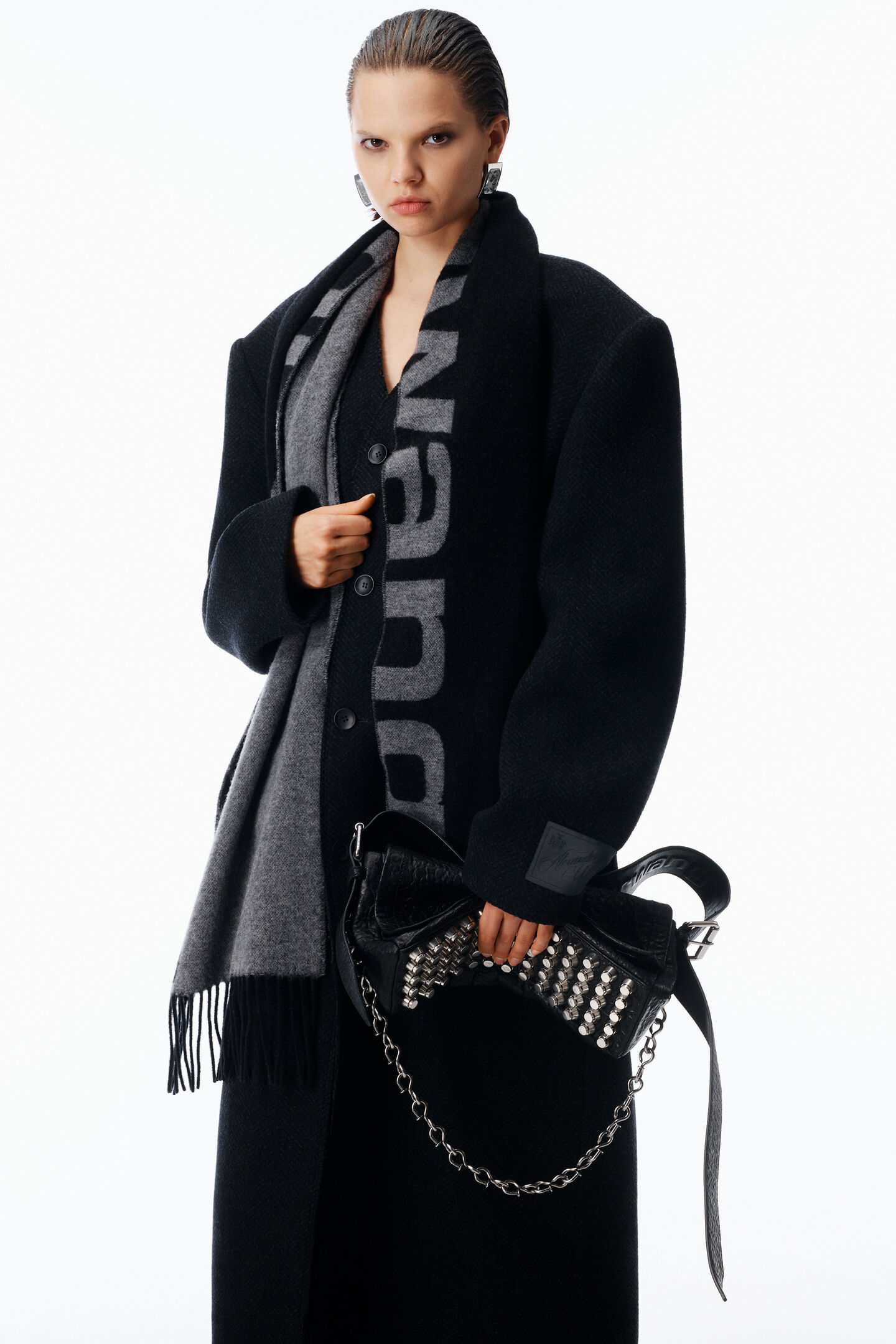 Alexander Wang Logo Jacquard Scarf In Wool Cashmere In Multi
