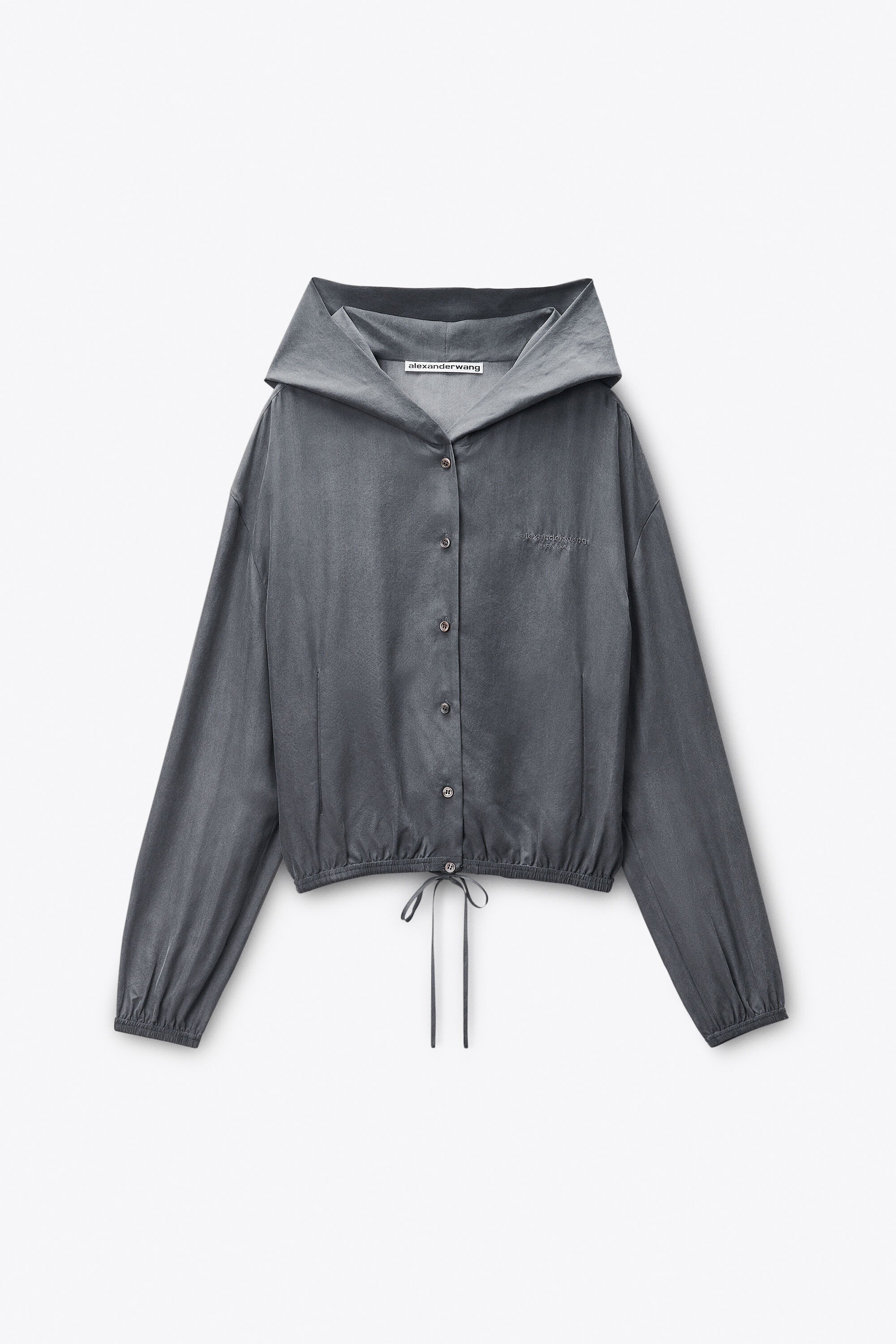 Cropped Hoodie in Silk in THUNDER GREY | alexanderwang®