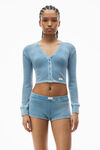 Alexander Wang washed blue cardigan in waffle-knit cotton stretch