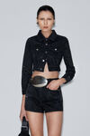 Alexander Wang washed black shorty high-rise short in crystal hotfix denim