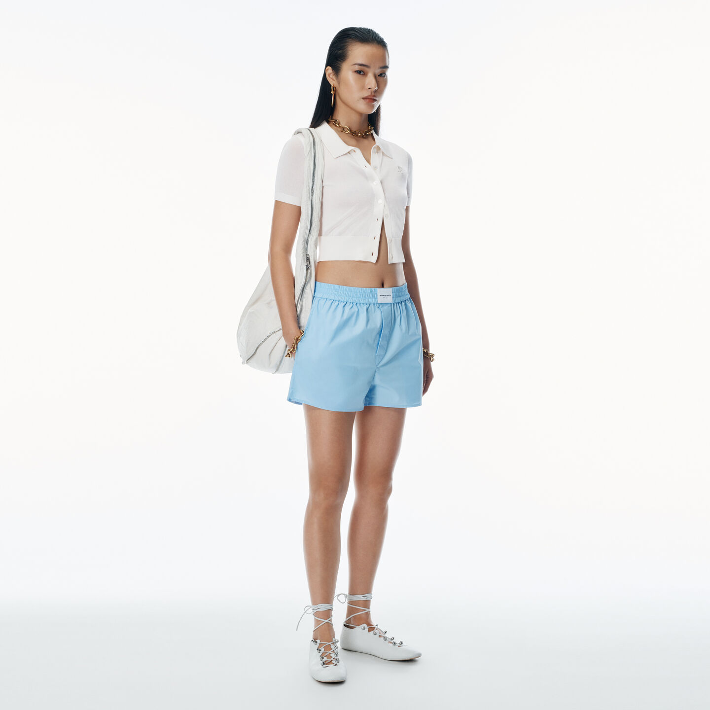 Alexander Wang Classic Boxer Short In Cotton In Chambray Blue