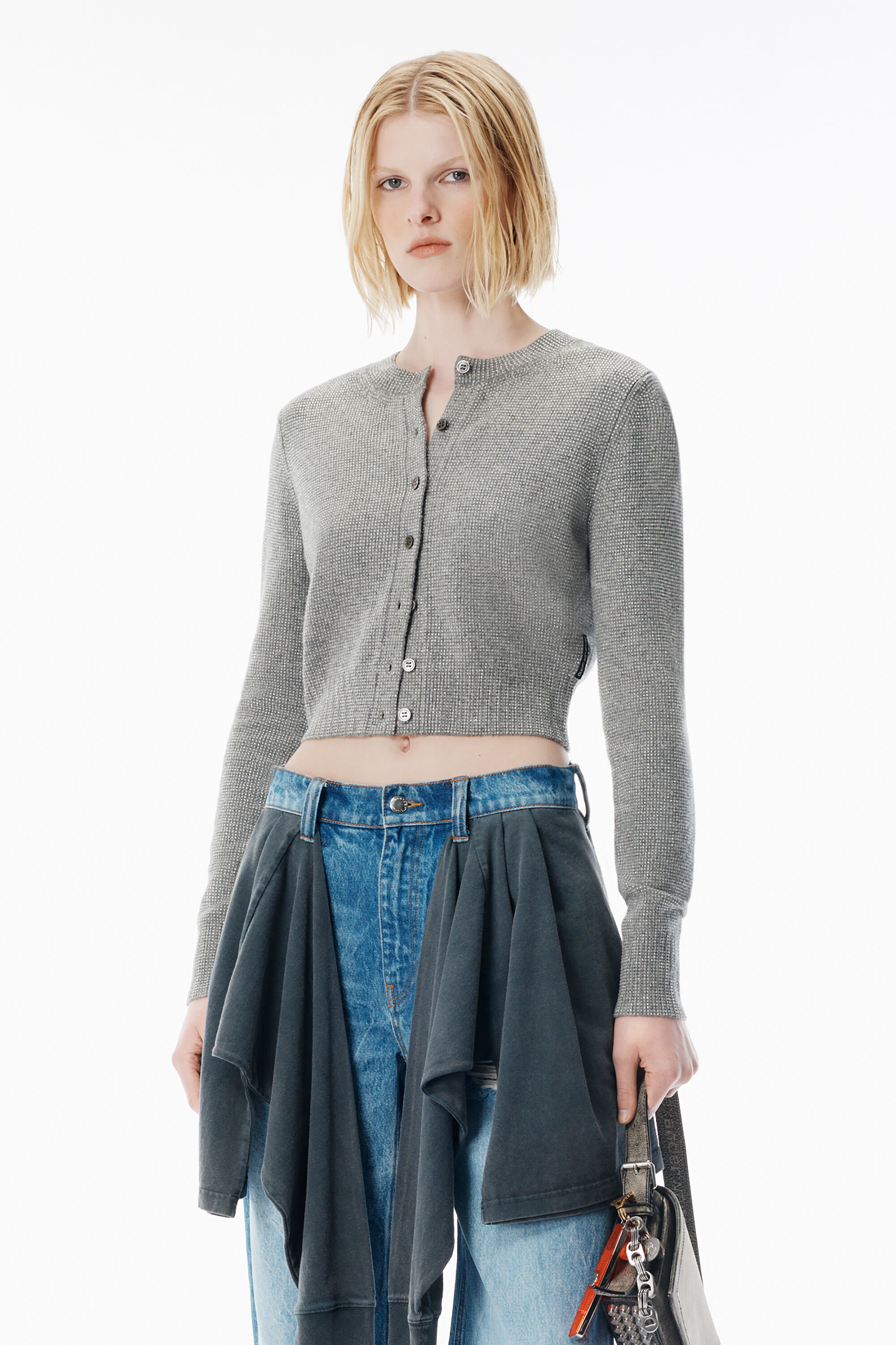 週末限定価格【新品未使用】Alexander Wang★クロップドカーディガン T by ALEXANDER WANG クロップド リブ カーディガン XS ネイビー