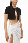 alexander wang jacquard short sleeve logo cardigan in stretch knit black