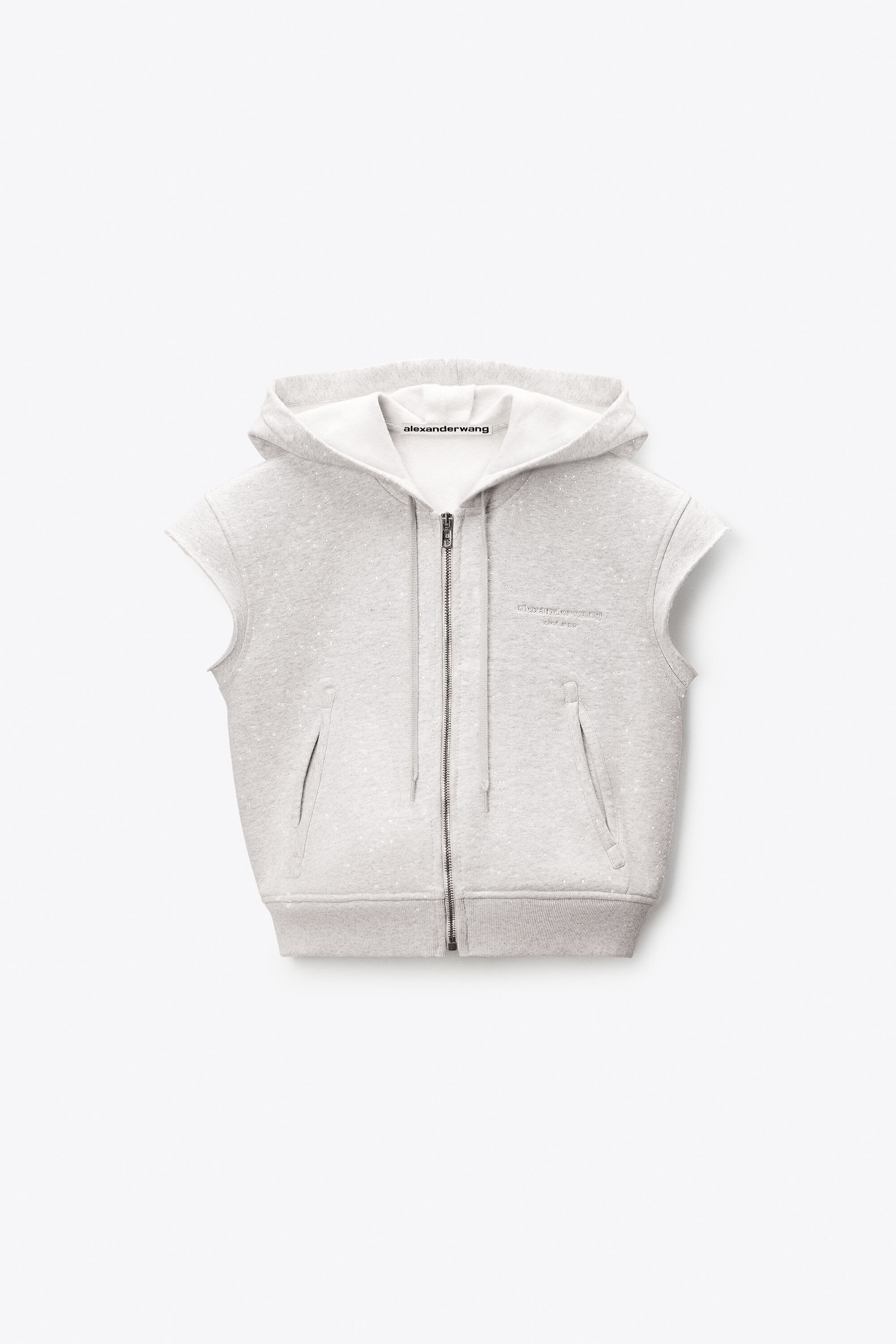 CRYSTAL FITTED SHORT SLEEVE ZIP UP in LIGHT HEATHER GREY